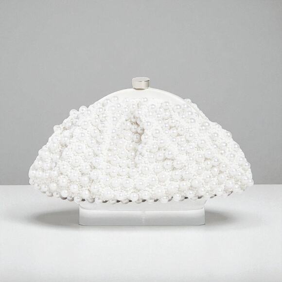 Santi Imitation Pearl Clutch – Satin & Beaded Evening Bag - Picture 8 of 11